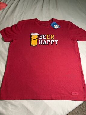 Life Is Good Red "Beer Happy" Short Sleeve Graphic Tee